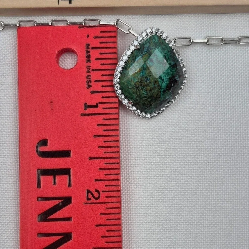 Sterling Silver Green Turquoise Pendant Necklace Removable Paper Clip 20